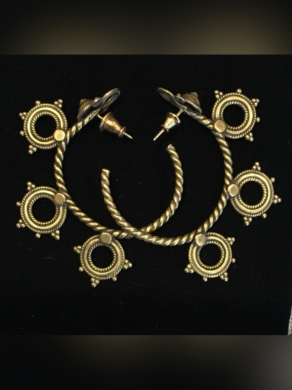 MMA Vintage 80’s Gold Plated Byzantine Hoop Pierced Earrings